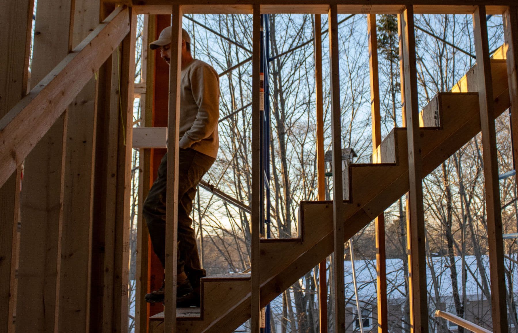 On site at an Orion Woodshop home addition in Cape Elizabeth this winter.