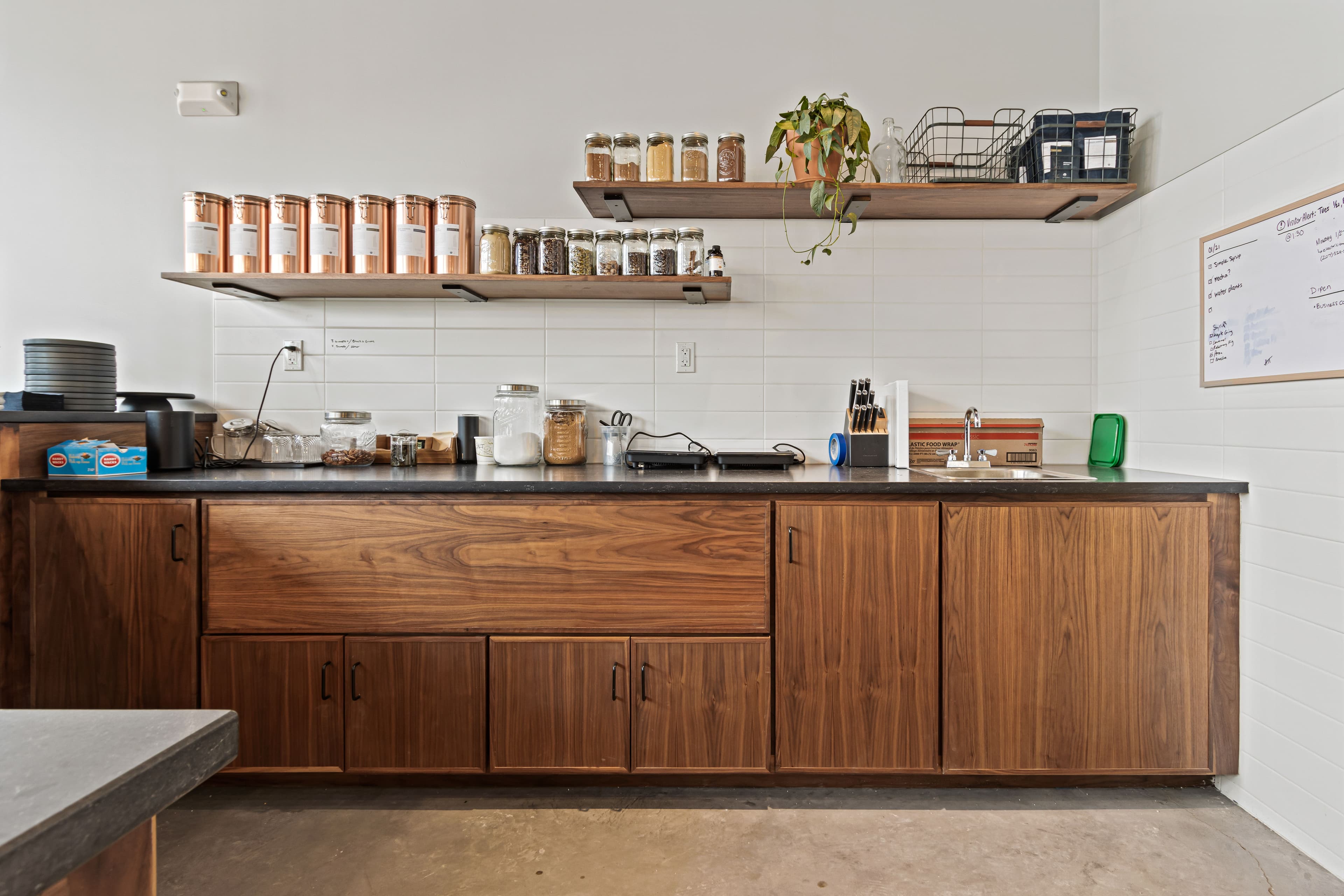 Image of custom cabinetry built for a commercial job at a cafe in Portland, Maine.