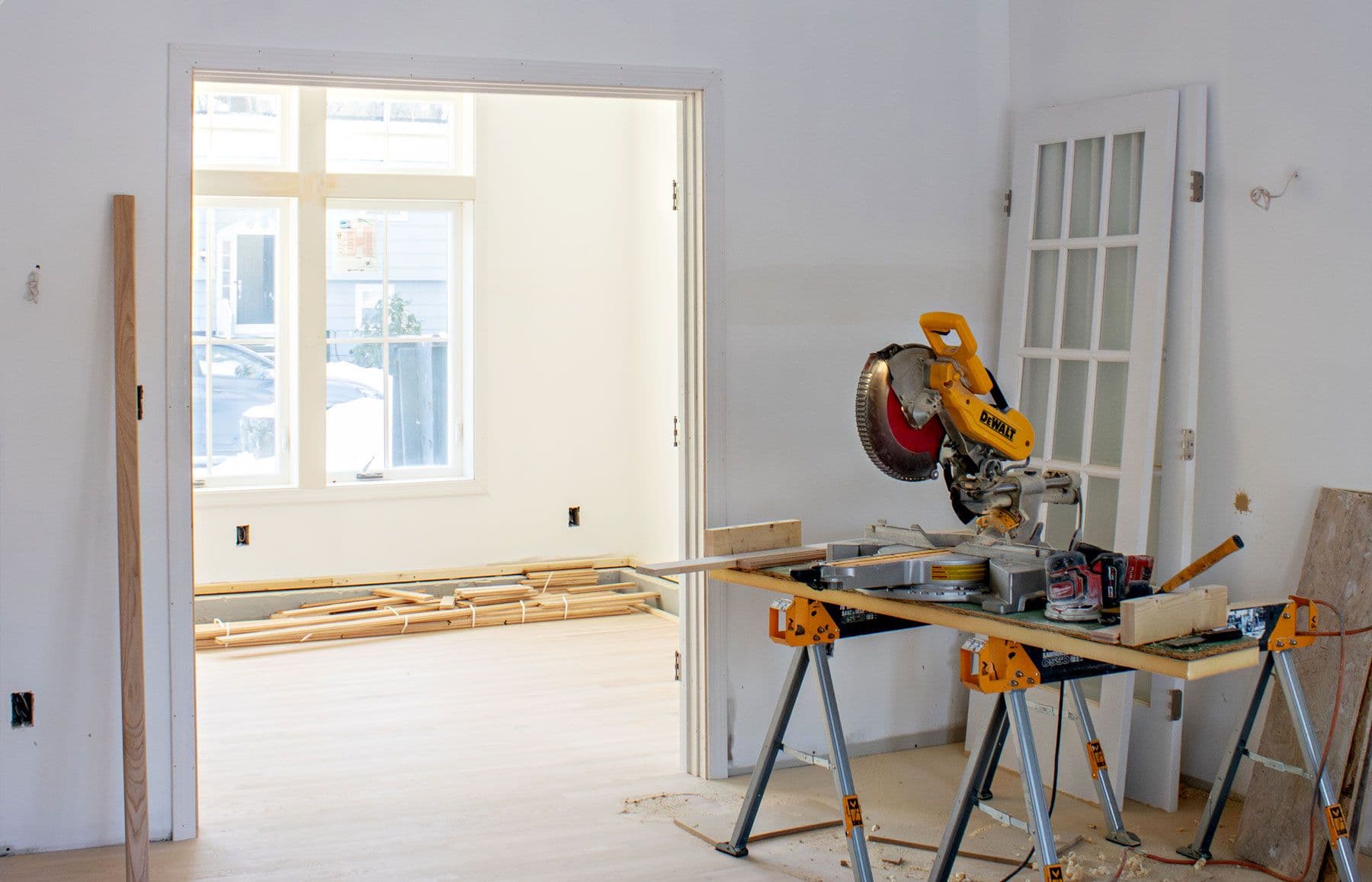 Interior of a custom home renovation in progress in Cape Elizabeth.